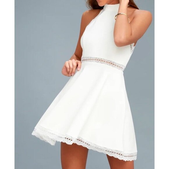 Lulus Dresses & Skirts - NWT LULUS White Lace Trim Skater Dress Womens Size Small Reach Out My Hand Lined